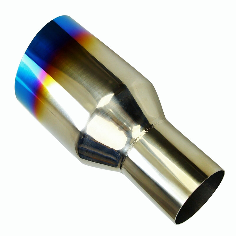 Custom 2.5In 4Out Polished Stainless Exhaust Single Layer Slant Tip Blue Burnt New