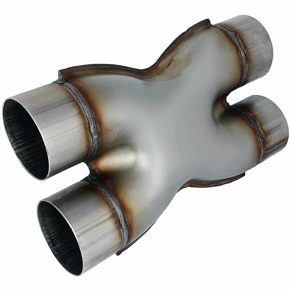 Universal Dual 3" In/Out Crossover X Pipe Exhaust Tip 12" Length Stainless Steel